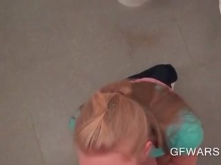 Hot ass blonde gets on her knees for a BJ